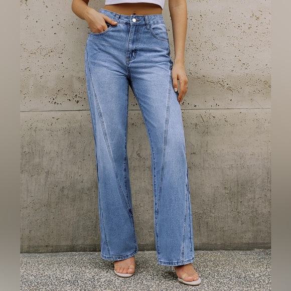 Commense Vintage High Waisted Straight Leg Jeans with Seam Details - Picture 2 of 11